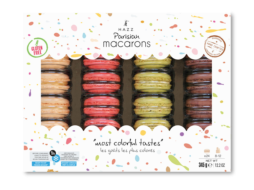 Hazz Macaron, Party 1 (Chocolate-Raspberry-Pistachio-Banana), 24pcs x 3pack x 4box - 520901