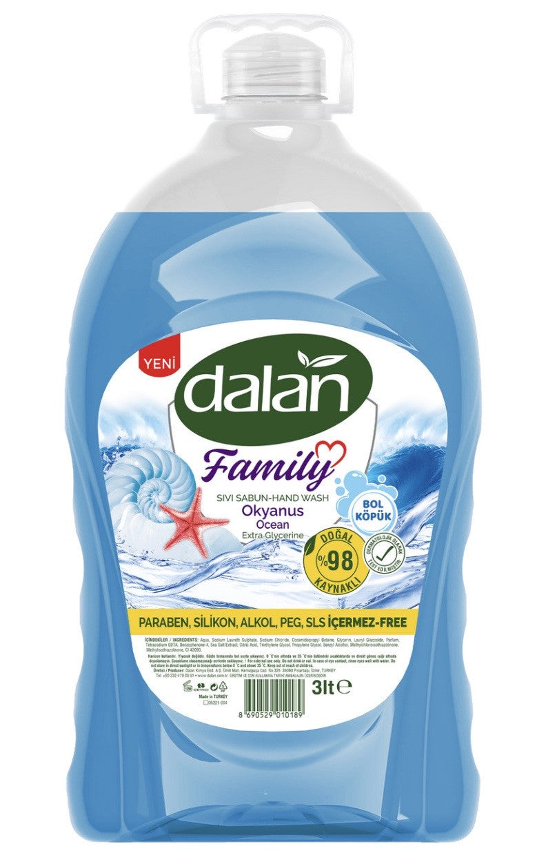 DALAN FAMILY OCEAN GLYCERINE LIQUID SOAP REFILL 3lt (141 oz) X 4/cs - DN3001