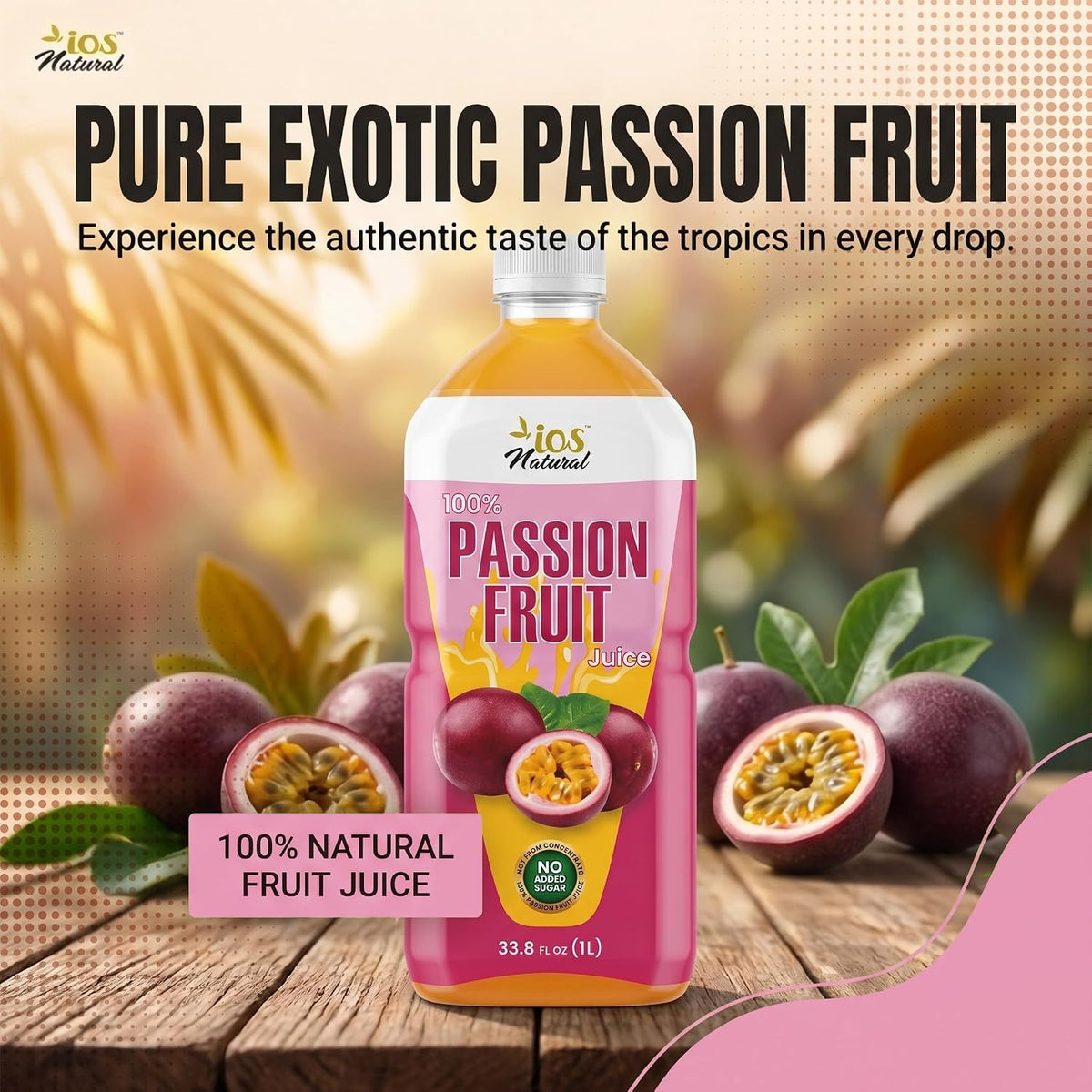 IOS Naturals 100% Passion Fruit Juice 33.8 fl oz X 12