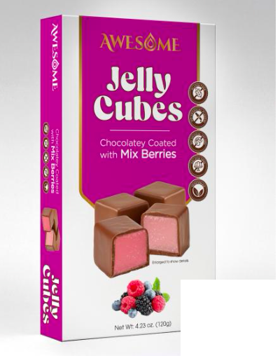 Awesome Chocolate Covered Jelly Cubes 4.2 Oz. (120g) Mix Berries x 30 Pcs. - AWS-005