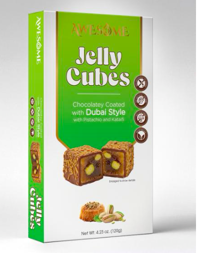 Awesome Chocolate Covered Jelly Cubes 4.2 Oz.(120g) Dubai Style 3 x 10 Pcs. - AWS-006