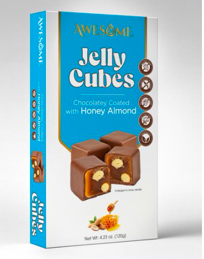 Awesome Chocolate Covered Jelly Cubes 4.2 Oz.(120g) Honey Almond x 10 Pcs. - AWS-007