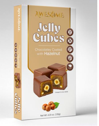 Awesome Chocolate Covered Jelly Cubes 4.2 Oz. (120g) Hazelnut 3 x 10 Pcs. - AWS-008