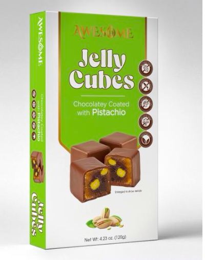 Awesome Chocolate Covered Jelly Cubes 4.2 Oz. (120g) Pistachio 3 x 10 Pcs. - AWS-009