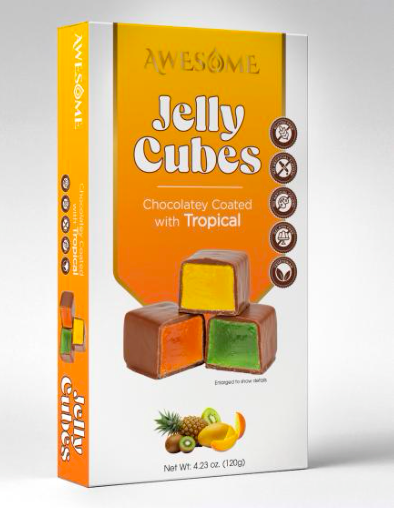 Awesome Chocolate Covered Jelly Cubes 4.2 Oz. (120g) Tropical x 30 Pcs. - AWS-011
