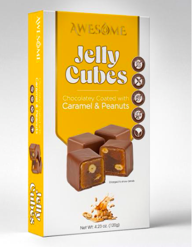 Awesome Chocolate Covered Jelly Cubes 4.2 Oz.(120g) Caramel Peanut x 10 Pcs. - AWS-012