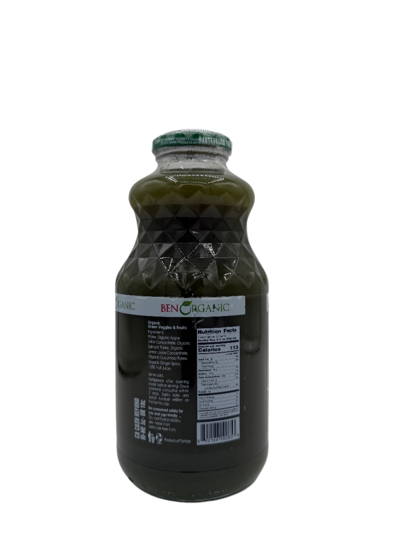 BEN ORGANIC GREEN VEGGIE 100%JUICE 32 FL.OZ. 6/cs - BO603