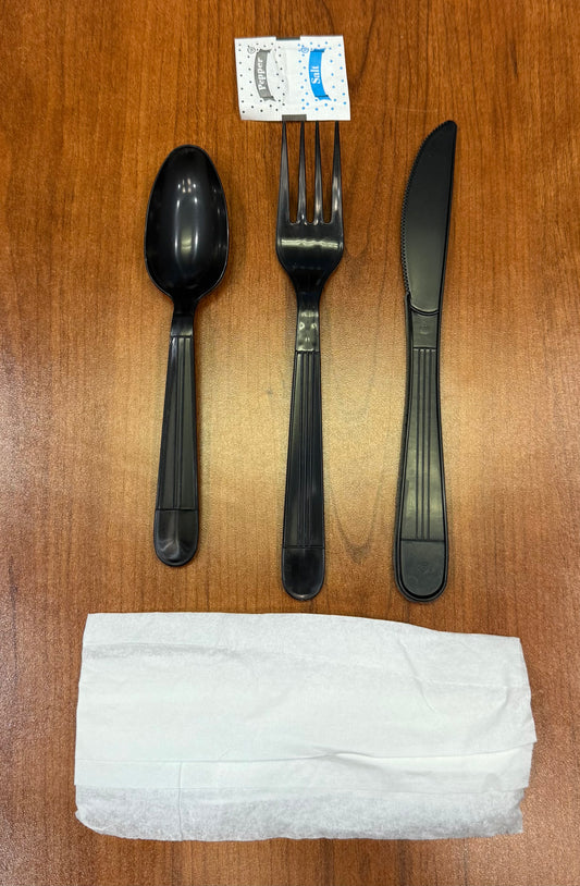 Black Ambiance 6pc Kit, Fork, Knife, Teaspoon, Napkin, S&P, Heavy ~ 250/Case