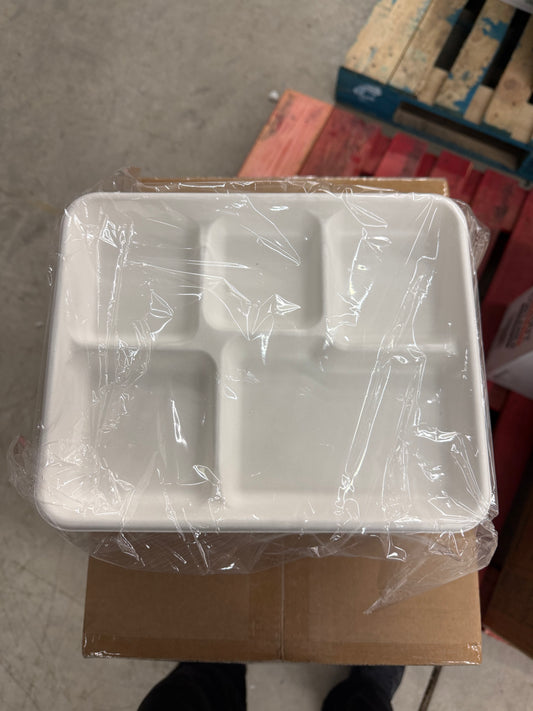 5 compartment compostable big meal tray (bagasse/sugar cane), Packed 4 X 125 (500)