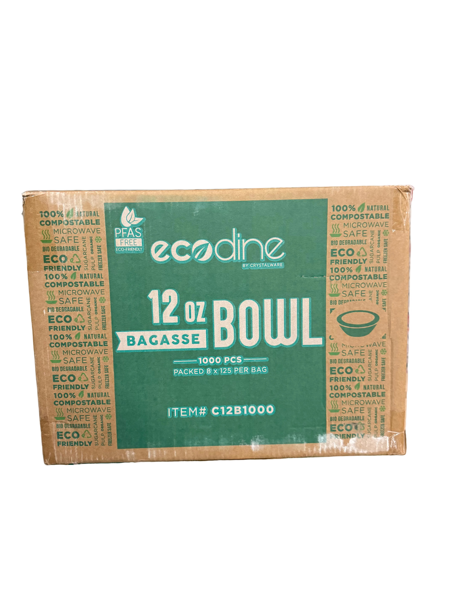 12oz Bowl (Bagasse/Suger Cane) Packed 8/125 (1000 Bowls)