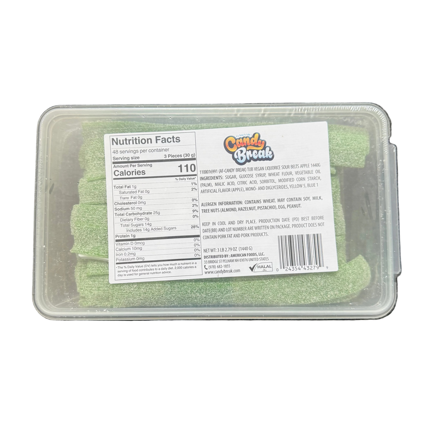 Candy Break Tub Vegan Liquorice Sour Apple Belts 1440Gr (1X8) - 1100016991