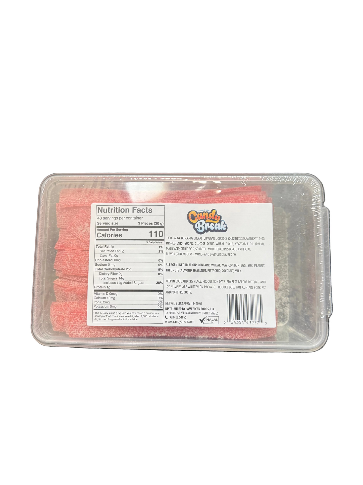 Candy Break Tub Vegan Liquorice Sour Strawberry Belts 1440Gr (1X8) - 1100016984