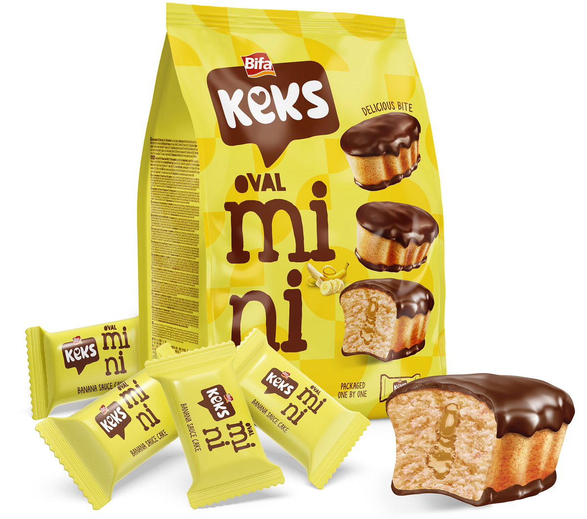 BIFA KEKS OVAL MINI CACAO COATED BANANA SAUCED FILLED CAKE 180GR x 16pc - BIF03