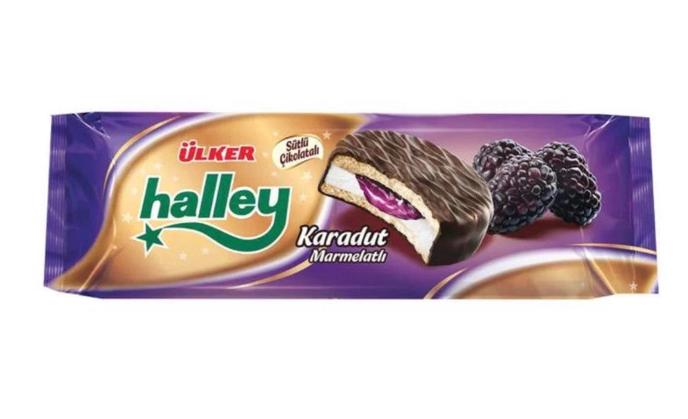 ULKER A1 Halley Chocolate-Coated Black Mulberry Sandwich Cookie (Karadutlu Sandvic Biskuvi) 236g 1cs/12pcs