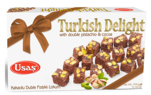 USAS Turkish Delight Double Pistachio & Cocoa 12.34 Oz. (350g) x 12 Pcs. - TD-209