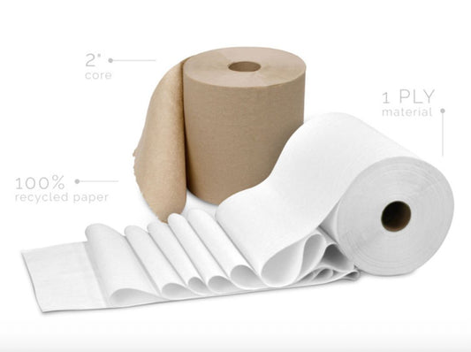 Paper Towel Roll, Hardwound, 100% Recycled Paper, White , 8"x 740 ft (Case of 6)