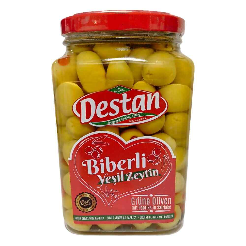 Destan Green Olives Filled With Pepper (Biber Dolgulu) (Xl) 900Gr X 6
