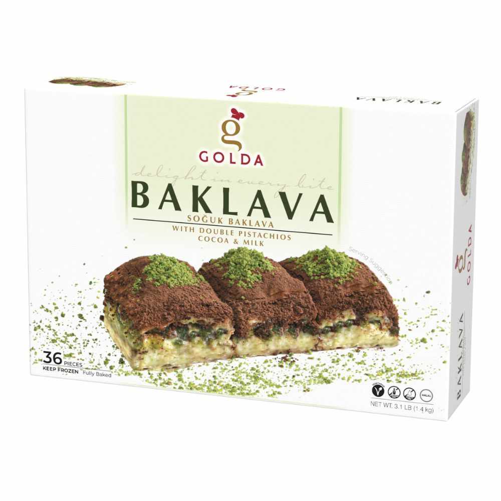 Golda Milk & Cocoa Cold Baklava W/ Double Pistachios 3.1Lb X 6 - 14208101