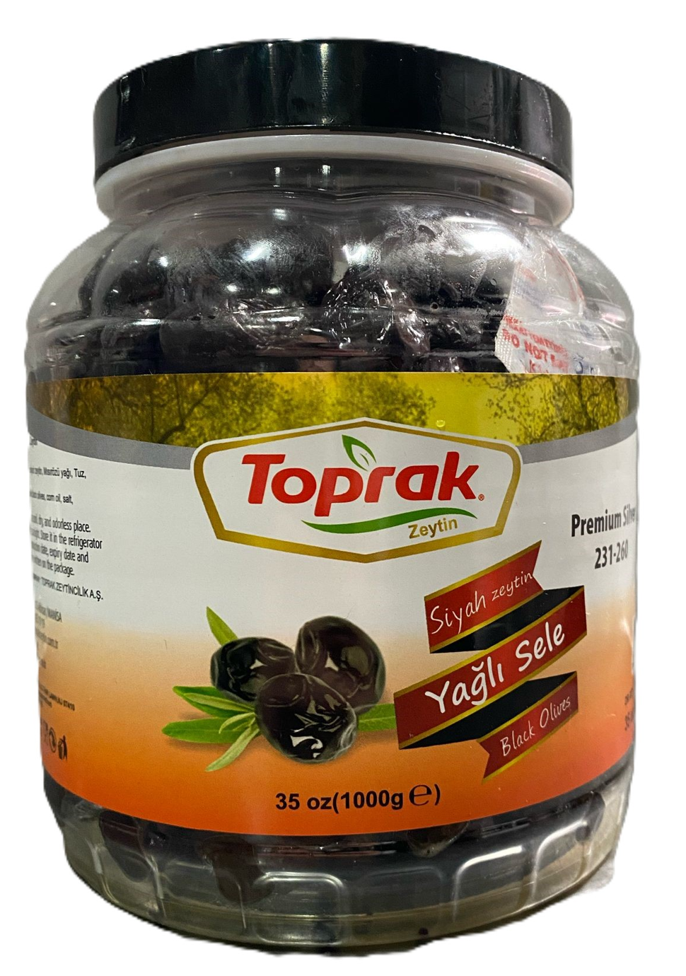 Toprak_Black Olives Brine Cured Oil Soaked_Glass Pet_231/260_35.3 OZ (1KG) x 9pcs - TPR02