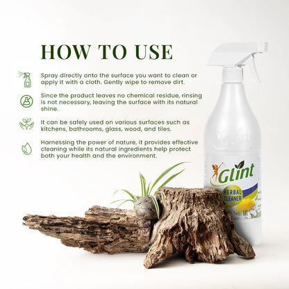 Glint Multi-Purpose Herbal Cleaner, Plant-Based, Eco-Friendly, Stain & Grease Remover, 1000 ml (33.8 fl oz) X 12