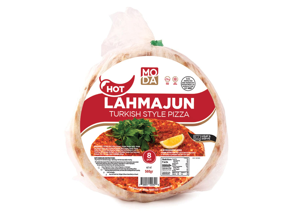 Moda Beef Lahmajun, Hot, Paper Pack, 8inc, 1lb (454g), 6pcs x 12pack - 100904