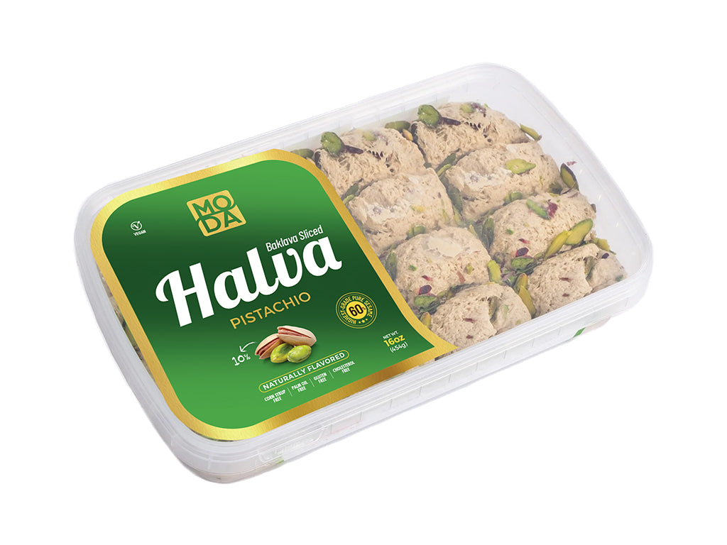 Moda Halva, Pistachio, Baklava Sliced, 16oz (454g) x 12pack - 103103