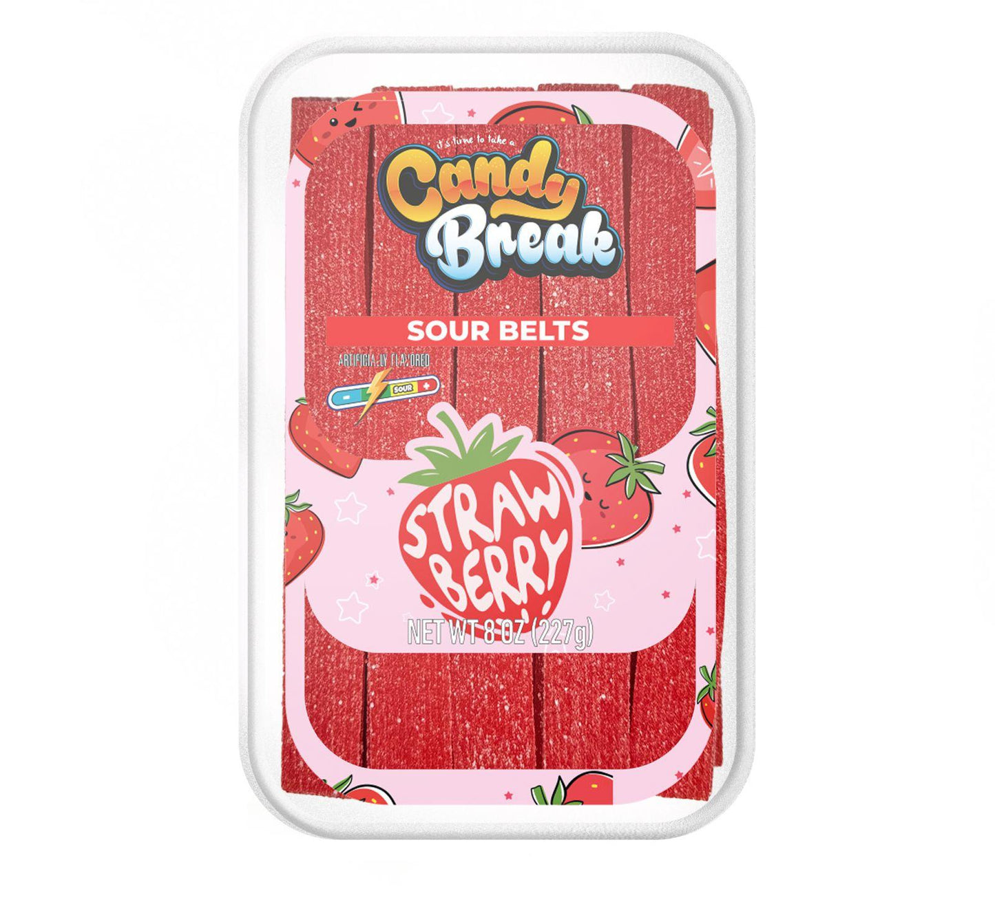 Candy Break Tub Vegan Liquorice Sour Strawberry Belts 227Gr (6X4) - 1100011828