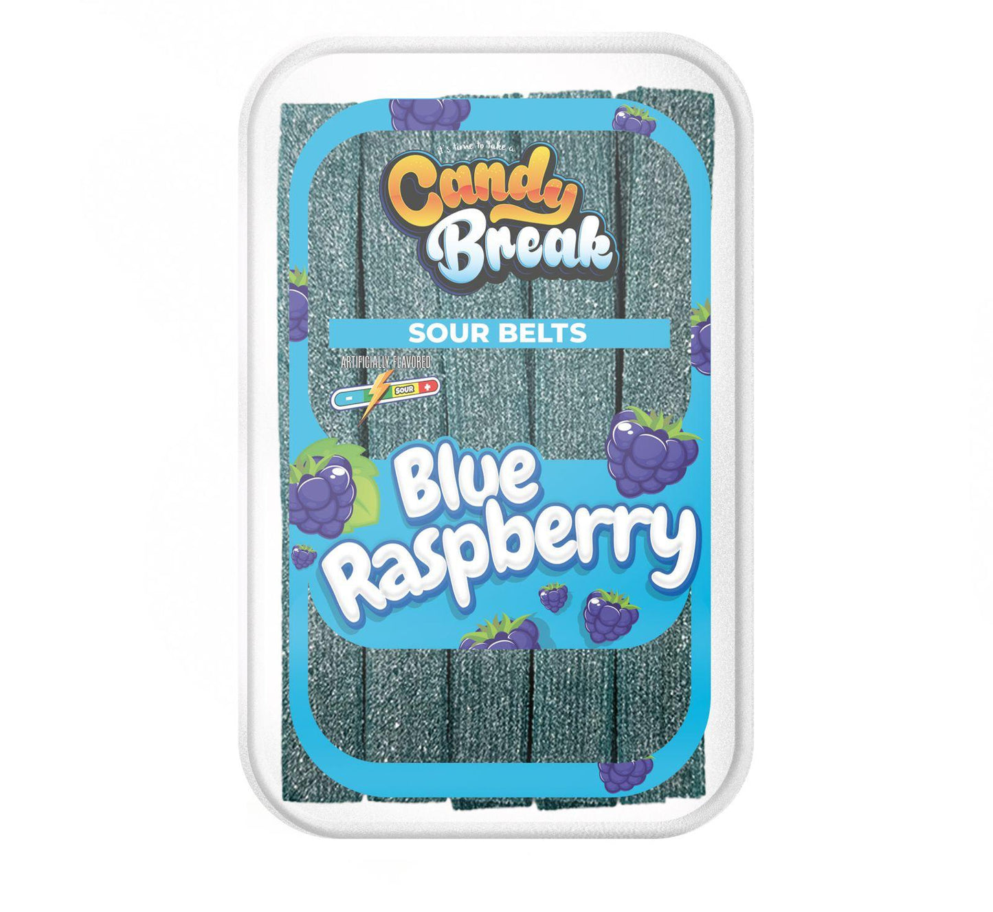 Candy Break Tub Vegan Liquorice Sour Blue Raspberry Belts 227Gr (6X4) - 1100011832