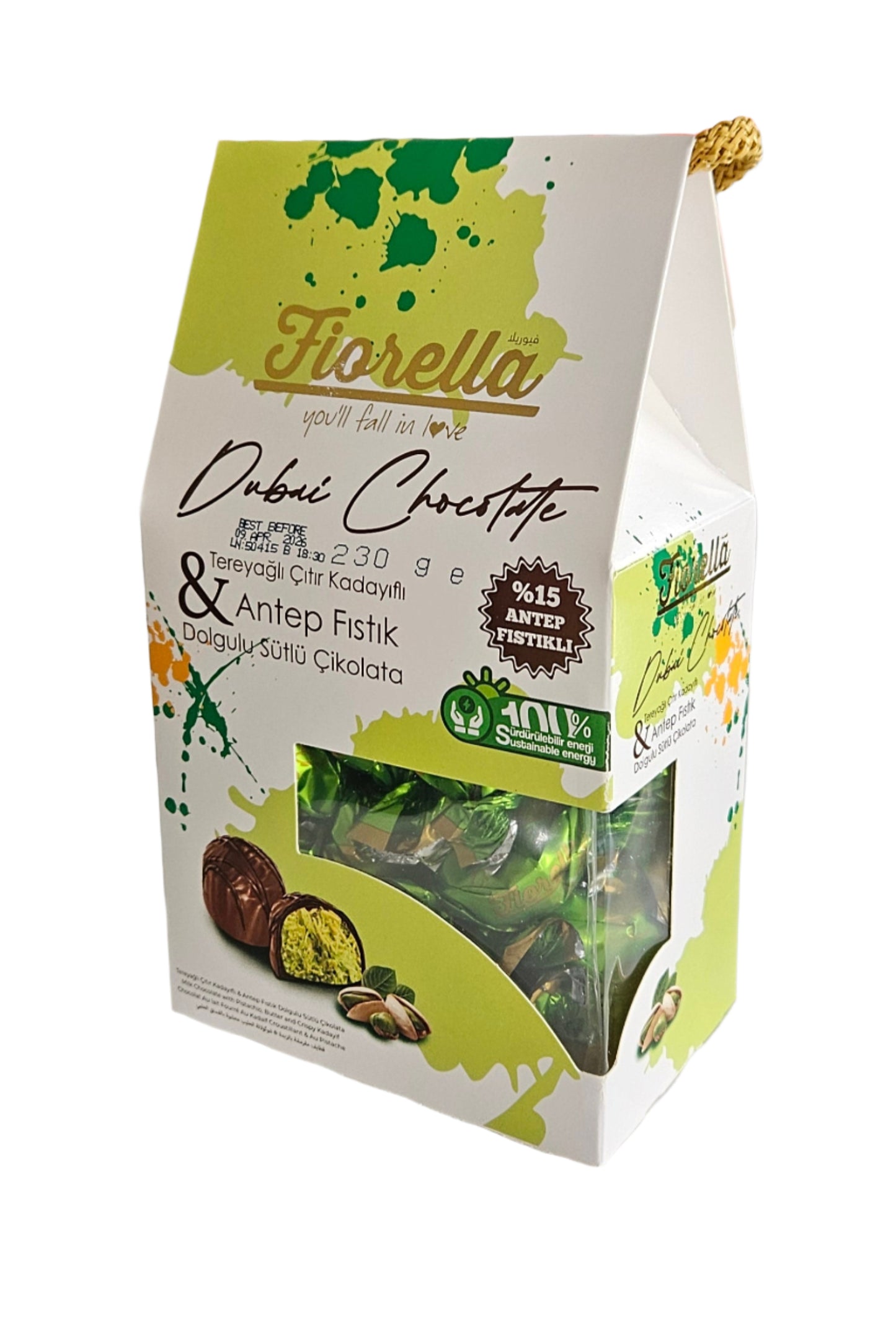Fiorella Dubai Milk Chocolate Pistachio and Kataifi Yarn Box 230gr x 18 - 1100016119