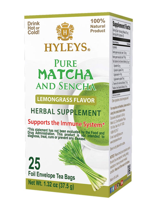 HYLEYS WELLNESS TEA MATCHA & LEMONGRASS 1.32oz X 25pc X 12/CS - HY26