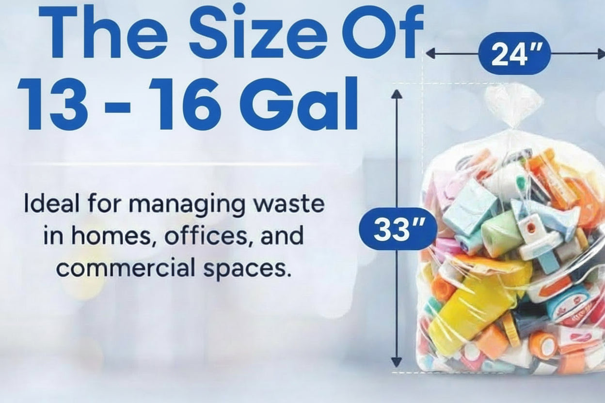 Clear Trash Can Liners - 12-16  Gallon - HD Garbage Bags - 24X33" - 1000pcs/case
