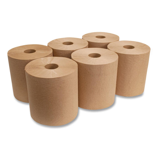 Paper Towel Roll, 1 PLY Kraft , 100% Recycled Paper, Natural , 8"x 740 ft (Case of 6)
