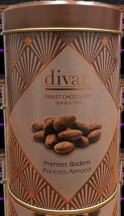 Divan Chocolate Coated, Dragee Cocoa Covered Almond, Round Tin Container, 4.9oz (140g) x 12pcs - 7009163