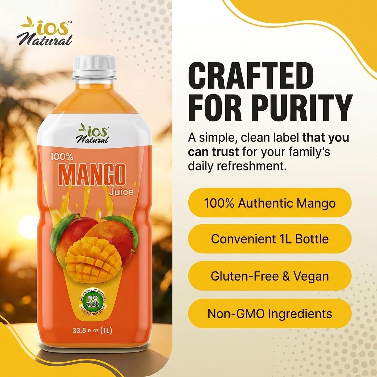 IOS Naturals 100% Mango Juice 33.8 fl oz X 12