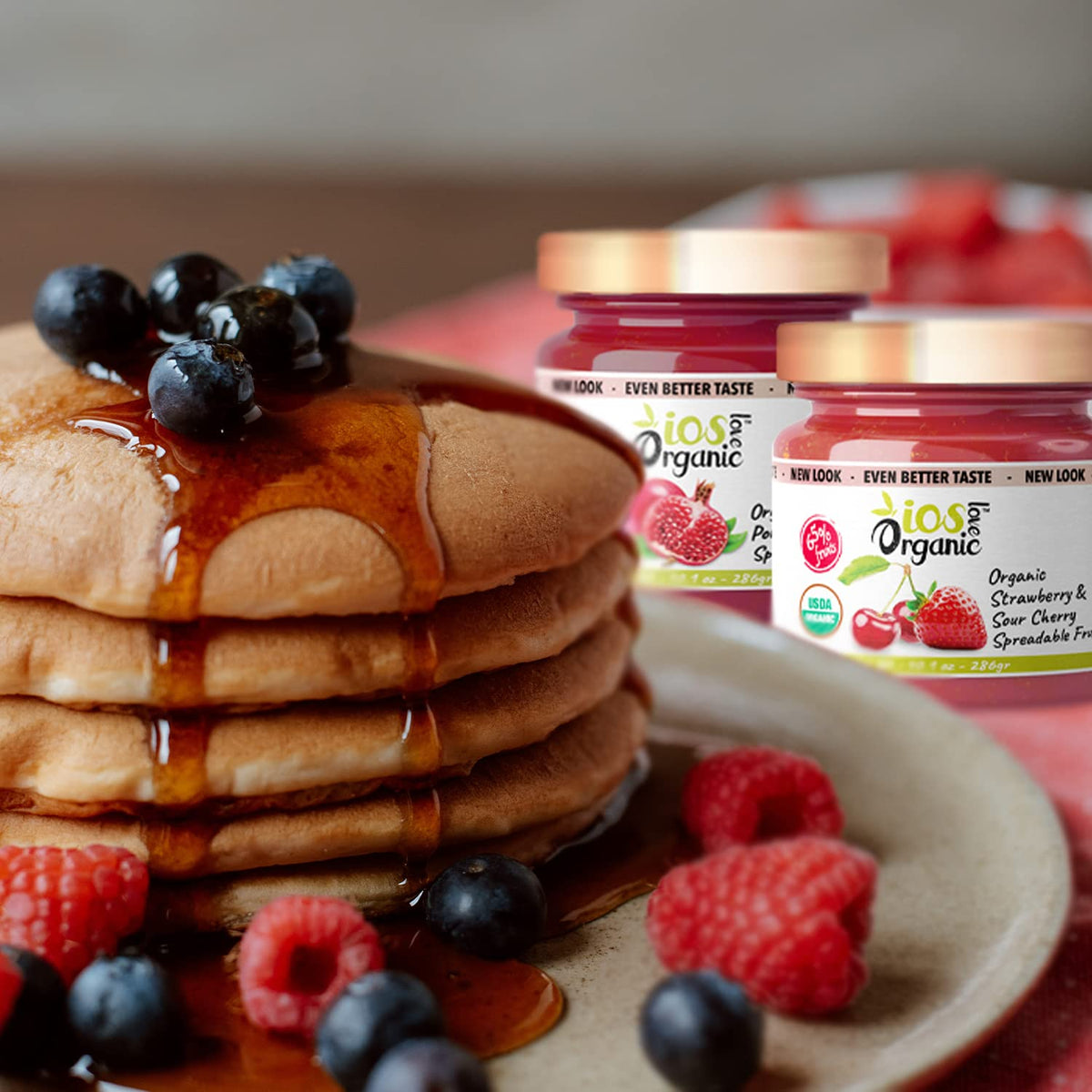 IOS Love Organic Strawberry & Sour Cherry Spreadable Fruit, 10.1 oz X 6
