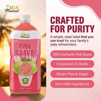 IOS Naturals 100% Pink Guava Juice 33.8 fl oz X 12