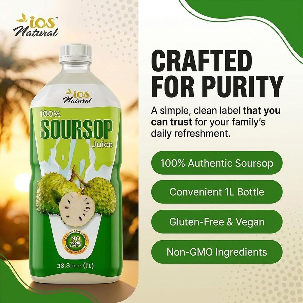 IOS Naturals 100% Soursop Juice 33.8 fl oz X 12