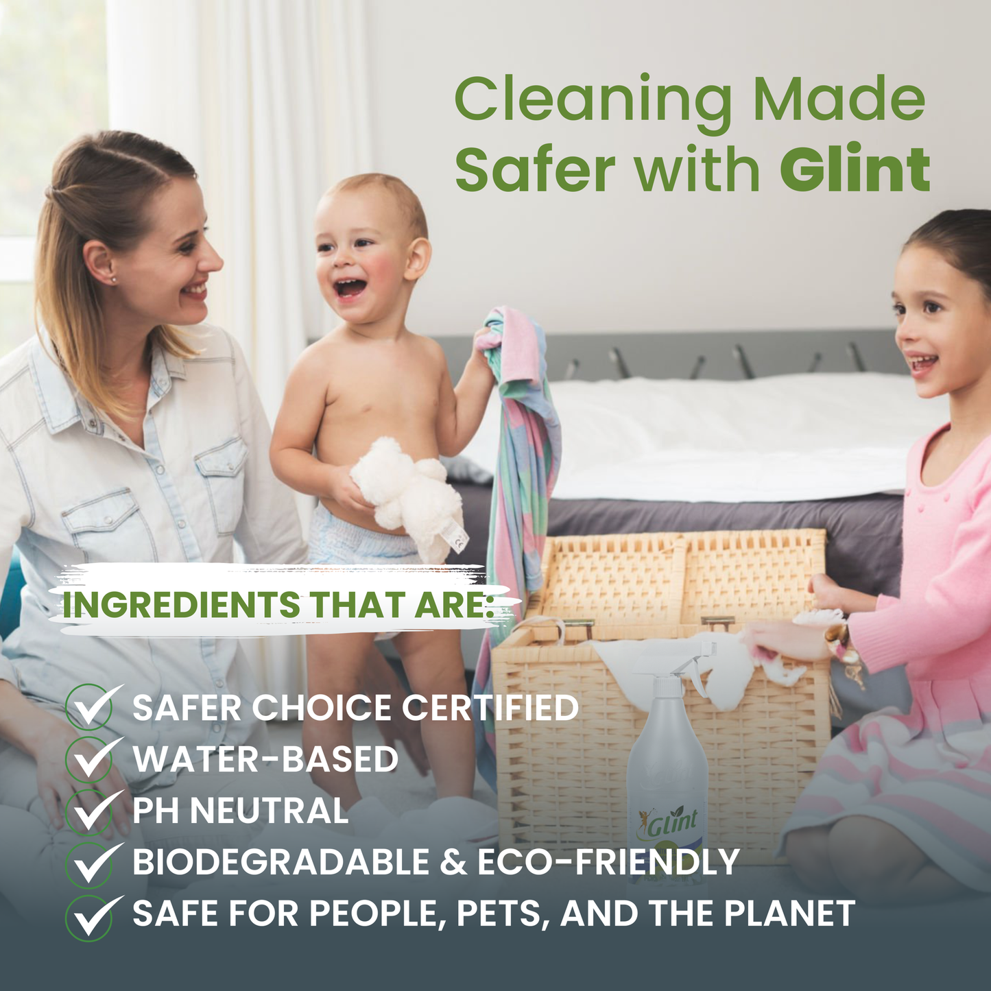 Glint Multi-Purpose Herbal Cleaner, Plant-Based, Eco-Friendly, Stain & Grease Remover, 1000 ml (33.8 fl oz) X 12