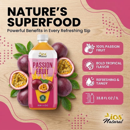 IOS Naturals 100% Passion Fruit Juice 33.8 fl oz X 12