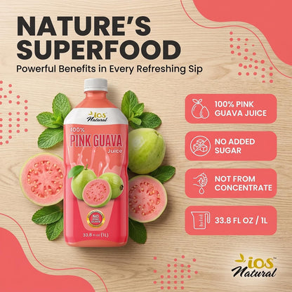 IOS Naturals 100% Pink Guava Juice 33.8 fl oz X 12