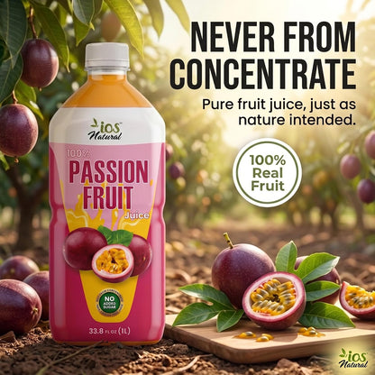 IOS Naturals 100% Passion Fruit Juice 33.8 fl oz X 12