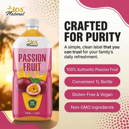 IOS Naturals 100% Passion Fruit Juice 33.8 fl oz X 12