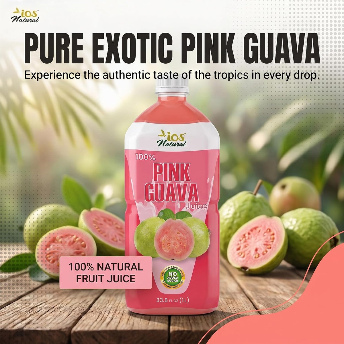 IOS Naturals 100% Pink Guava Juice 33.8 fl oz X 12