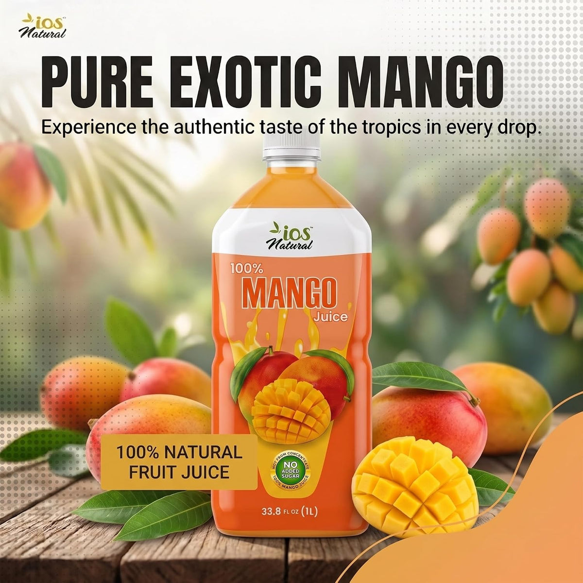 IOS Naturals 100% Mango Juice 33.8 fl oz X 12
