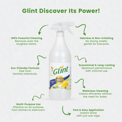 Glint Multi-Purpose Herbal Cleaner, Plant-Based, Eco-Friendly, Stain & Grease Remover, 1000 ml (33.8 fl oz) X 12
