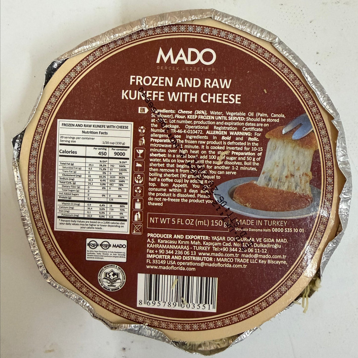 Mado Raw and Frozen Kunefe with Cheese (160g) X 20