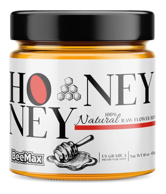 BeeMax Raw Flower Honey 16oz Jar, design 4 H1007