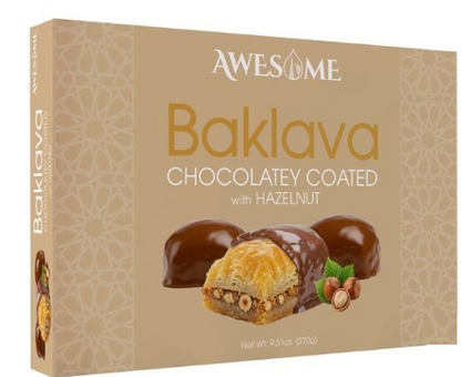 Awesome Chocolate Covered Baklava 9.51 Oz. (270g) Hazelnut x 6 Pcs. and Walnut x 6 Pcs. (Total 12 Pcs) - AWS-020