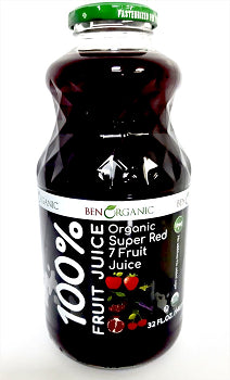 K- BEN ORGANIC %100 FRUIT JUICE | 32 FL OZ x 8 || SUPER RED 7 FRUIT JUICE - BO03