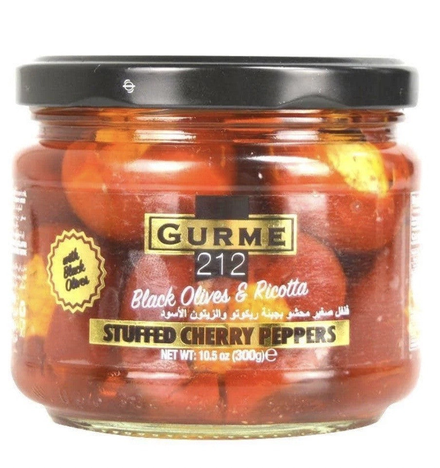 DELIMATOES RICOTTA+BLACK OLIVE STUFFED CHERRY PEPPERS 10.5oz JAR 12/CS - GUR2030